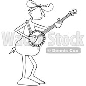 Clipart of a Cartoon Black and White Lineart Musician Moose Playing a Banjo - Royalty Free Vector Illustration © djart #1426146