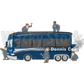 Clipart of a Team of Male Mechanics Repairing a Broken down and Smoking Luxurious Blue Bus Conversion Rv Motorhome - Royalty Free Vector Illustration © djart #1426149