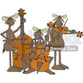 Clipart of a Cartoon Trio of Moose Playing an Upright Bass, Cello and Violin or Viola - Royalty Free Vector Illustration © djart #1426925