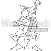 Clipart of a Cartoon Black and White Lineart Musician Moose Playing a Cello - Royalty Free Vector Illustration © djart #1426931