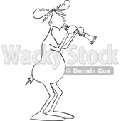 Clipart of a Cartoon Black and White Lineart Musician Moose Playing a Clarinet - Royalty Free Vector Illustration © djart #1426932