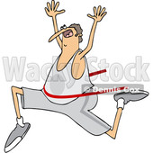 Clipart of a Cartoon Chubby Caucasian Man Running and Breaking Through a Finish Line - Royalty Free Vector Illustration © djart #1427483