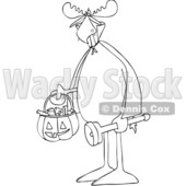 Clipart of a Cartoon Black and White Lineart Moose Trick or Treating in a Vampire Halloween Costume - Royalty Free Vector Illustration © djart #1427808