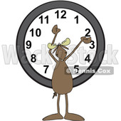 Clipart of a Cartoon Moose Holding His Arms up over a Wall Clock - Royalty Free Vector Illustration © djart #1427809