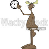 Clipart of a Cartoon Moose Pointing at a Wall Clock - Royalty Free Vector Illustration © djart #1427811