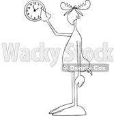 Clipart of a Cartoon Black and White Moose Pointing at a Wall Clock - Royalty Free Vector Illustration © djart #1427812