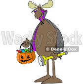 Clipart of a Cartoon Moose Trick or Treating in a Vampire Halloween Costume - Royalty Free Vector Illustration © djart #1427813