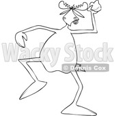 Clipart of a Cartoon Black and White Lineart Angry Moose Throwing a Rock - Royalty Free Vector Illustration © djart #1427869