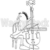 Clipart of a Cartoon Black and White Lineart Caveman Musician Playing a Cello - Royalty Free Vector Illustration © djart #1431320
