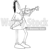 Clipart of a Cartoon Black and White Lineart Caveman Musician Playing a Violin or Viola - Royalty Free Vector Illustration © djart #1431321