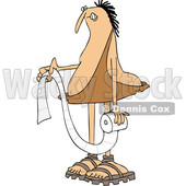 Clipart of a Cartoon Chubby Caveman Holding a Roll of Toilet Paper - Royalty Free Vector Illustration © djart #1432695