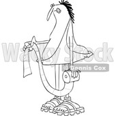 Clipart of a Cartoon Black and White Lineart Chubby Caveman Holding a Roll of Toilet Paper - Royalty Free Vector Illustration © djart #1432696