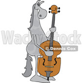 Clipart of a Cartoon Gray Horse Musician Playing a Double Bass - Royalty Free Vector Illustration © djart #1432814