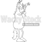 Clipart of a Cartoon Black and White Lineart Horse Musician Playing a Violin - Royalty Free Vector Illustration © djart #1432821