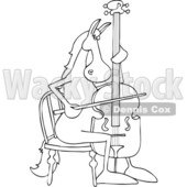Clipart of a Cartoon Black and White Lineart Horse Musician Playing a Cello - Royalty Free Vector Illustration © djart #1432822