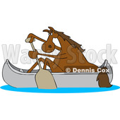 Clipart of a Cartoon Brown Horse Paddling a Canoe - Royalty Free Vector Illustration © djart #1432896