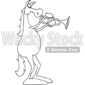 Clipart of a Cartoon Black and White Lineart Musician Horse Playing a Trumpet - Royalty Free Vector Illustration © djart #1432899