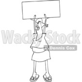 Clipart of a Cartoon Black and White Lineart Female Protester Holding up a Sign and Shouting - Royalty Free Vector Illustration © djart #1433894