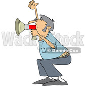 Clipart of a Cartoon White Male Protester Shouting into a Megaphone - Royalty Free Vector Illustration © djart #1433900