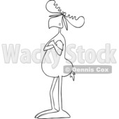 Clipart of a Cartoon Black and White Lineart Aloof Moose Standing with Folded Arms - Royalty Free Vector Illustration © djart #1433902