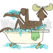 Clipart of a Cartoon Moose Washing up in a Bubble Bath - Royalty Free Vector Illustration © djart #1433903