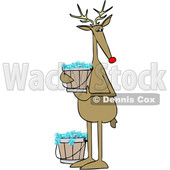 Clipart of a Cartoon Christmas Reindeer Holding a Bucket of Bubbly Water - Royalty Free Vector Illustration © djart #1433905