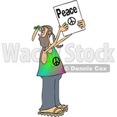 Clipart of a Cartoon White Male Hippie Protestor Holding up a Peace Sign - Royalty Free Vector Illustration © djart #1434143