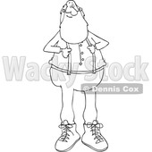 Clipart of a Cartoon Black and White Lineart Christmas Santa Claus Pulling on His Suspenders - Royalty Free Vector Illustration © djart #1434249