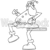 Clipart of a Cartoon Black and White Lineart Christmas Santa Claus Strutting - Royalty Free Vector Illustration © djart #1434250
