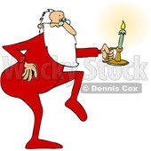 Clipart of a Cartoon Christmas Santa Claus Tip Toeing in His Pajamas, Holding a Candlestick - Royalty Free Vector Illustration © djart #1434255
