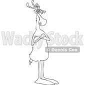 Clipart of a Cartoon Black and White Lineart Christmas Reindeer Standing Upright with Folded Arms - Royalty Free Vector Illustration © djart #1437934