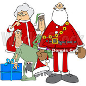 Clipart of a Cartoon Christmas Santa Claus with the Mrs and Elves - Royalty Free Vector Illustration © djart #1437936
