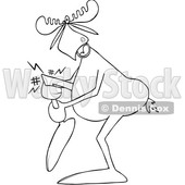 Clipart of a Cartoon Black and White Lineart Moose Grabbing His Hurt Leg - Royalty Free Vector Illustration © djart #1440601