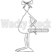 Clipart of a Cartoon Black and White Lineart Moose Standing with His Hands in His Pockets - Royalty Free Vector Illustration © djart #1441014