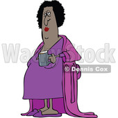 Clipart of a Cartoon Chubby Black Woman in a Robe, Holding a Cup of Morning Coffee - Royalty Free Vector Illustration © djart #1441016