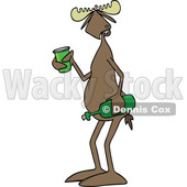 Clipart of a Cartoon Moose Holding a Wine Bottle and Cup - Royalty Free Vector Illustration © djart #1442128