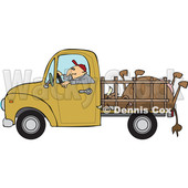Clipart of a Cartoon White Man Driving a Pickup Truck and Hauling a Dead Cow - Royalty Free Vector Illustration © djart #1443263
