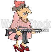Clipart of a Cartoon White Woman Holding an Assault Rifle - Royalty Free Vector Illustration © djart #1443275