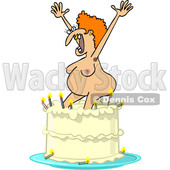 Clipart of a Cartoon Nude Ugly White Woman Popping out of a Birthday Cake - Royalty Free Vector Illustration © djart #1444940