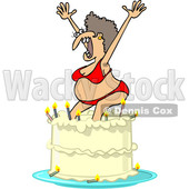 Clipart of a Cartoon Ugly White Woman in a Bikini, Popping out of a Birthday Cake - Royalty Free Vector Illustration © djart #1444943