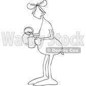 Clipart of a Cartoon Black and White Lineart Moose Pouring a Drink from a Pitcher - Royalty Free Vector Illustration © djart #1446905