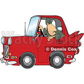 Clipart of a Cartoon Caucasian Guy Backing up a Red Classic Car - Royalty Free Vector Illustration © djart #1447212