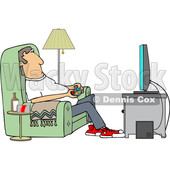 Clipart of a Cartoon Caucasian Man Paying Video Games in His Living Room - Royalty Free Vector Illustration © djart #1448296