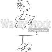 Clipart of a Cartoon Black and White Lineart Old Woman Shouting and Standing with Her Hands on Her Hips - Royalty Free Vector Illustration © djart #1448467