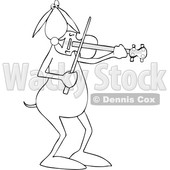 Clipart of a Cartoon Black and White Lineart Dog Musician Playing a Violin - Royalty Free Vector Illustration © djart #1448468