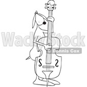 Clipart of a Cartoon Black and White Lineart Dog Musician Playing a Double Bass - Royalty Free Vector Illustration © djart #1448472