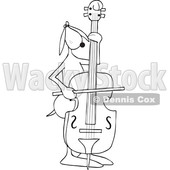 Clipart of a Cartoon Black and White Lineart Dog Musician Playing a Bass Fiddle - Royalty Free Vector Illustration © djart #1448473