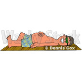 Clipart Graphic of a Cartoon Happy Caucasian Man Sun Bathing on a Beach Towel - Royalty Free Illustration © djart #1451407