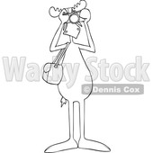 Clipart Graphic of a Cartoon Black and White Lineart Moose Photographer Wearing Sunglasses, Facing Front and Taking Pictures with a Camera - Royalty Free Vector Illustration © djart #1451463