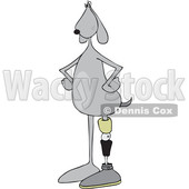 Clipart Graphic of a Cartoon Gray Dog Standing Upright with a Prosthetic Leg - Royalty Free Vector Illustration © djart #1451480